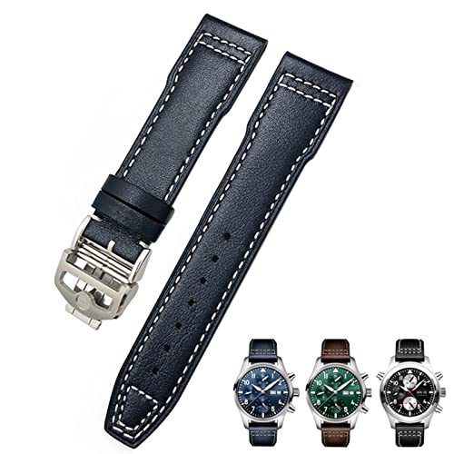 NIBYQ Uhrenarmband aus Rindsleder, 20 mm, 21 mm, geeignet für IWC-Pilotenuhren, Portugieser-Armbänder Mark 18, weiches blaues Armband, 20 mm, Achat von NIBYQ