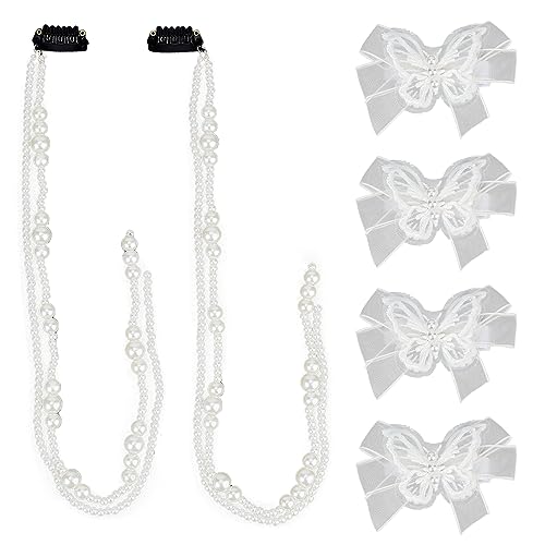 NICENEEDED Perlen-Haarverlängerungskette, Haarteile Mit Schmetterlingskette Und Quasten, Perlen-Bowknot-Pferdeschwanz-Flechtclip, Hochzeitsschmuck, DIY-Haardekoration, Zubehör Für Frauen Und Mädchen, von NICENEEDED