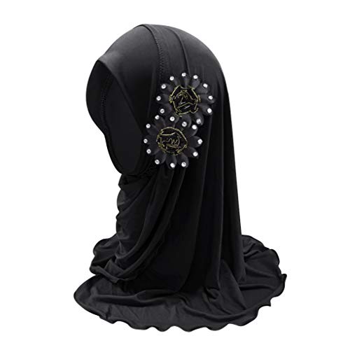 NICEYEA Mädchen Muslimischer Hijab Kinder Kopftuch Halstücher für Mädchen Turban Hut mit Blumen Islamischer Gebetshut Dubai Arabischer Schal Anmut Kopfbedeckung Bandana für 2-7 Jahre alt von NICEYEA