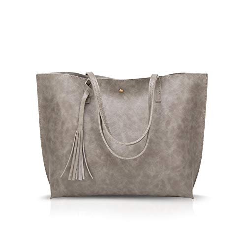 NICOLE&DORIS Damen Tote Tasche Handtasche Schultertasche aus PU-Leder Umhängetaschen Mode große Handtasche Grau von NICOLE & DORIS