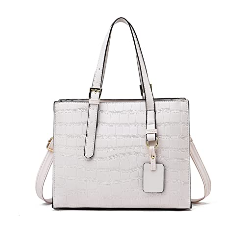 NICOLE & DORIS Frauen Handtasche Elegante Henkeltasche Damen Schultertaschen PU Leder Tote Tasche Mode Handtaschen Umhängetasche Kroko Optik Handtasche für Arbeits Alltags Weißes Krokodil von NICOLE & DORIS