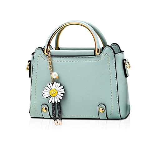 NICOLE & DORIS Handtasche Damen Umhängetasche Klein Schultertaschen PU Leder Satchel Handtasche Mädchen Messenger Crossbody Bag Niedliche Henkeltasche mit Blumen Anhänger Hellgrün von NICOLE & DORIS