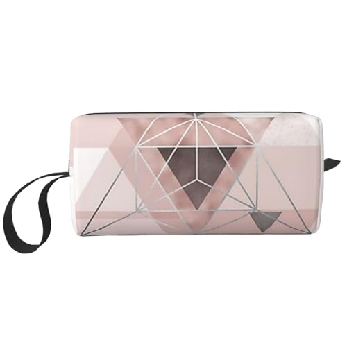 Abstraktes Geo in errötendem Rosa und Grau, Make-up-Tasche, Kosmetiktasche, tragbare Reise-Kulturtasche, Make-up-Tasche, Organizer von NIHAPUDW