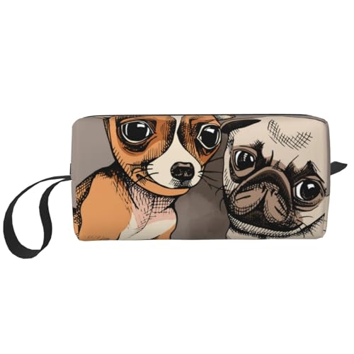 Chihuahua Bulldogge Niedlicher Mops Hund Haustier Tierfreunde Welpe Beige, Make-up-Tasche, Kosmetiktasche, tragbare Reise-Kulturtasche, Make-up-Tasche, Organizer von NIHAPUDW