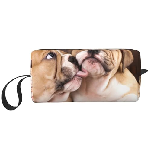 Küssen Sie englische Bulldoggenwelpen, Make-up-Tasche, Kosmetiktasche, tragbare Reise-Kulturtasche, Make-up-Tasche, Organizer von NIHAPUDW