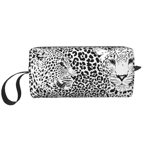 Leopard-Tiger-Druck schwarz und weiß, Make-up-Tasche, Kosmetiktasche, tragbare Reise-Kulturtasche, Make-up-Tasche, Organizer von NIHAPUDW