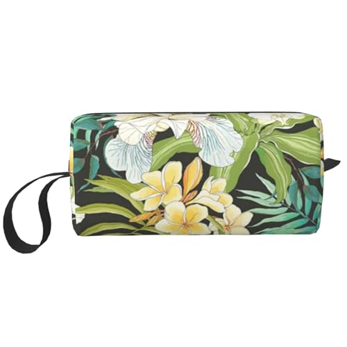 Nahtlose Muster Blumen Plumeria Orchidee Fleur Vintage Chamäleon, Make-up-Tasche, Kosmetiktasche, tragbare Reise-Kulturtasche, Make-up-Tasche, Organizer von NIHAPUDW