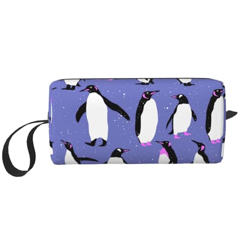 Niedlicher Pinguin Lila, Make-up-Tasche, Kosmetiktasche, tragbare Reise-Kulturtasche, Make-up-Tasche, Organizer von NIHAPUDW