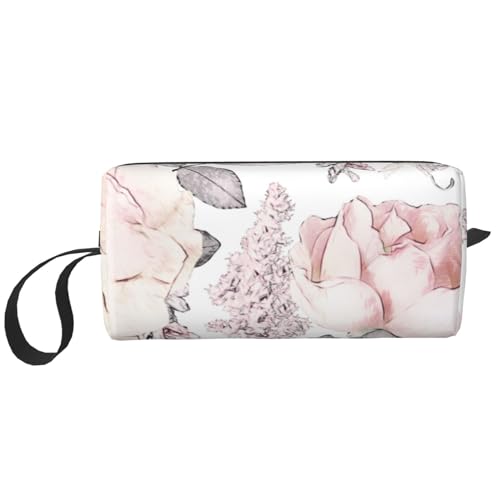 Pinke Blumen, Make-up-Tasche, Kosmetiktasche, tragbare Reise-Kulturtasche, Make-up-Tasche, Organizer von NIHAPUDW