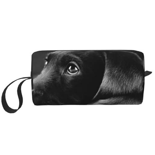 Schwarzer Labrador-Welpen-Kunst, Make-up-Tasche, Kosmetiktasche, tragbare Reise-Kulturtasche, Make-up-Tasche, Organizer von NIHAPUDW