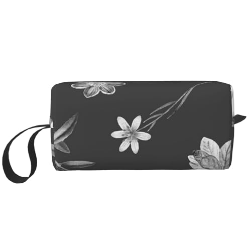 Schwarzes Blumentapetendesign, Make-up-Tasche, Kosmetiktasche, tragbare Reise-Kulturtasche, Make-up-Tasche, Organizer von NIHAPUDW