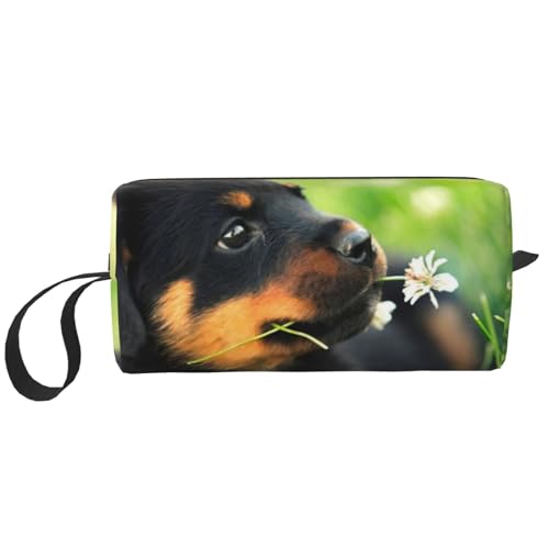 Tier Tier niedlicher Hund Welpe Rottweiler, Make-up-Tasche, Kosmetiktasche, tragbare Reise-Kulturtasche, Make-up-Tasche, Organizer von NIHAPUDW