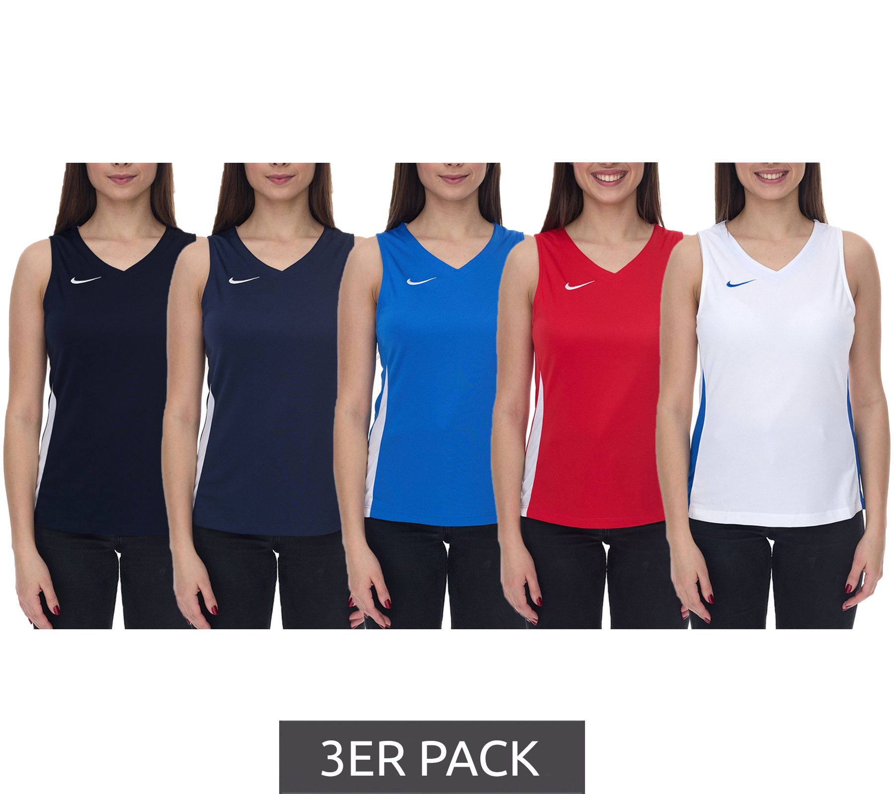 3er Pack NIKE Team Fitness Damen Tank-Top mit DryFit Sport-Shirt Trainings-Shirt NT0211 Rot, Blau, Weiß, Schwarz, Grün 3er Pack NIKE Team Fitness Damen Tank-Top mit DryFit Sport-Shirt Trainings-Shirt NT0211 Rot, Blau, Weiß, Schwarz, Grün von NIKE