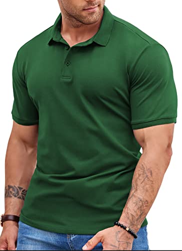 NITAGUT Herren Poloshirt Atmungsaktive Bequem Golf Tennis T-Shirts Baumwolle Lounge Leicht Knopfleiste Kurzarm Hemd,Dunkelgrün,XXL von NITAGUT