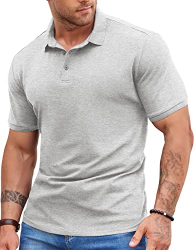 NITAGUT Herren Poloshirt Atmungsaktive Bequem Golf Tennis T-Shirts Baumwolle Lounge Leicht Knopfleiste Kurzarm Hemd,Hellgrau,XL von NITAGUT