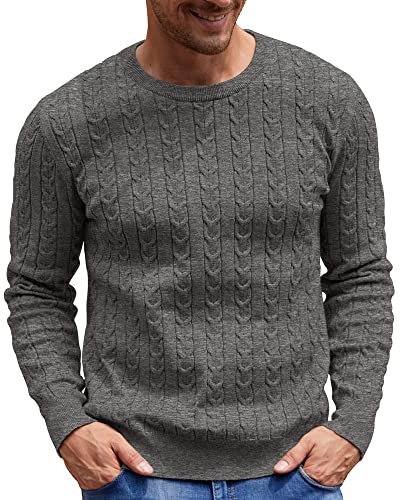 NITAGUT Herren Pullover Rundhalsausschnitt Kabel-Strick Sweater Strickpullover Dunkelgrau,S von NITAGUT