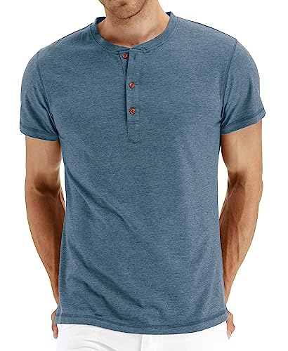 NITAGUT Herren T-Shirt Baumwolle Kurzarm Alltags-Henley-Hemd,Vg blau,XXL EU von NITAGUT