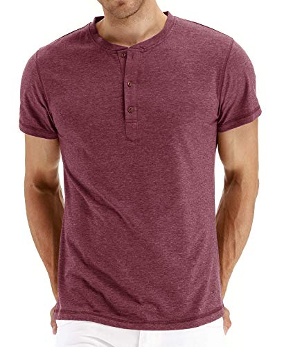 NITAGUT Herren T-Shirt Baumwolle Kurzarm Alltags-Henley-Hemd,Vg rot,M EU von NITAGUT