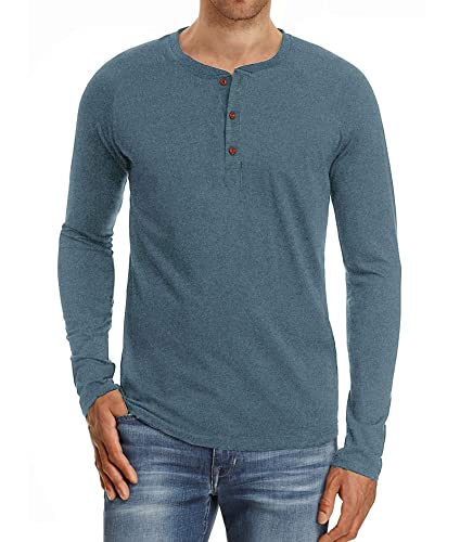 NITAGUT Herren T-Shirt Baumwolle Langarm Alltags-Henley-Hemd,Vg blau,XXL EU von NITAGUT