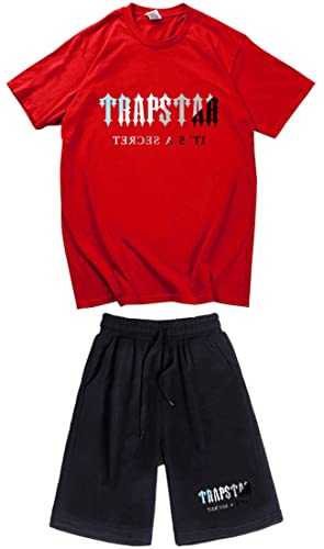 NIUHE Herren Tiger Printed Trainingsanzug T-shirts 2-teilig Sets Buchstabe Druck Kurzarm Freizeit Kurzarmanzug Kurzarm Und Jogginganzug(Rot 004,L) von NIUHE