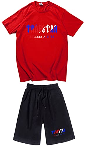 NIUHE Tiger Printed Herren Trainingsanzug Sets T-shirts Kurzarm Freizeit Jogginganzug 2-teilig Kurzarm Und Sporthose Kurzarmanzug(Rot 003,L) von NIUHE