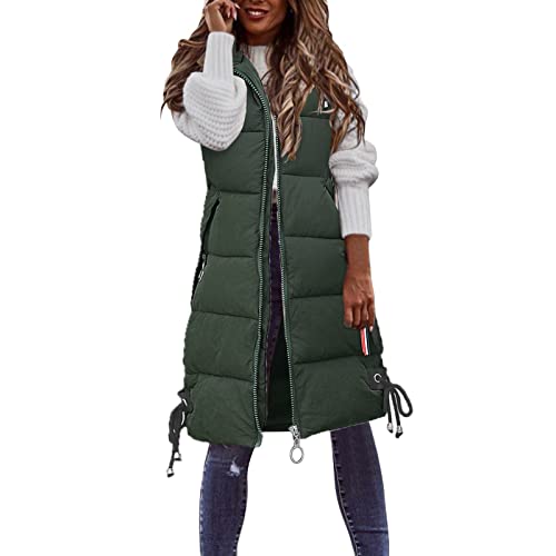 NIUREDLTD Lang Jacke Weste Damen Daunenweste mit Kapuze Winter Warm Longweste Ärmellose Lange Steppweste Leicht Winterjacke Winterweste Daunenmantel Daunenjacke Outdoor Jacke Winterweste Mäntel B# von NIUREDLTD