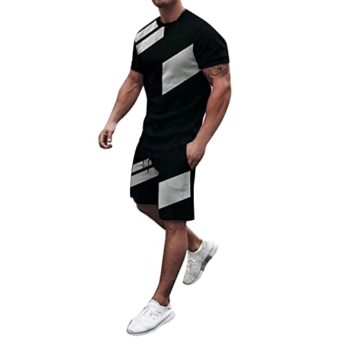 NIUREDLTD Trainingsanzug für Herren Sommer Freizeitanzug Hose Set Baumwolle Sportanzug 2 Teiliges Rundhalsausschnitt T-Shirts + Kurze Hose Sets Freizeitanzug Cord Strandanzug Zweiteiliges von NIUREDLTD