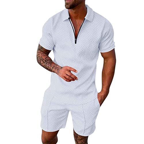 NIUREDLTD Zweiteiler Herren Leinenanzug Hemd und Shorts Leinen Anzug 2 Teiliges Bedruckter Outfit Set Kurzarm Freizeitanzug für Männer Sporthose Cord Strandanzug Zweiteiliges von NIUREDLTD