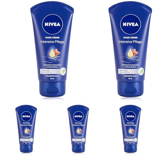 NIVEA Intensive Pflege Hand Creme (75 ml), reichhaltige Hautcreme mit Mandel-Öl für intensive Feuchtigkeit, Handpflege mit dem einzigartigen NIVEA Duft (Packung mit 5) von NIVEA