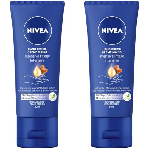 NIVEA Intensive Pflege Hand Creme Mini (30 ml), reichhaltige Hautcreme mit Mandel-Öl für intensive Feuchtigkeit, Handpflege mit dem einzigartigen NIVEA Duft (Packung mit 2) von NIVEA