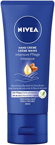 NIVEA Intensive Pflege Hand Creme Mini (30 ml), reichhaltige Hautcreme mit Mandel-Öl für intensive Feuchtigkeit, Handpflege mit dem einzigartigen NIVEA Duft von NIVEA