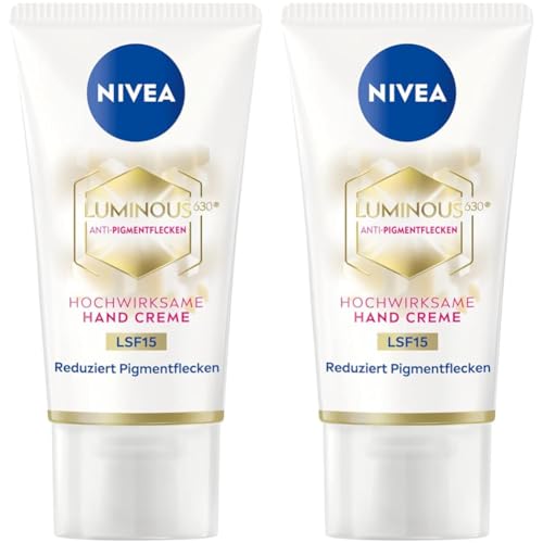 NIVEA Luminous 630 Hand Creme LSF15 (50 ml), Pflegecreme reduziert Pigmentflecken und beugt der Neuentstehung vor, hochwirksame Anti-Pigmentflecken Creme für die Hände (Packung mit 2) von NIVEA