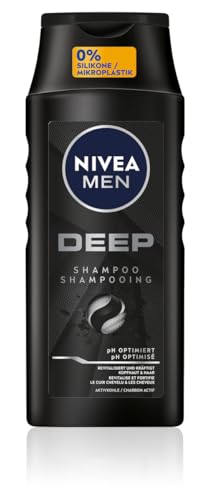 NIVEA MEN Deep Shampoo, Shampoo gegen fettige Haare mit Aktivkohle, revitalisierendes Männer Shampoo für ein langanhaltendes Frischegefühl, veganes Shampoo für Tiefenreinigung (250 ml) von NIVEA