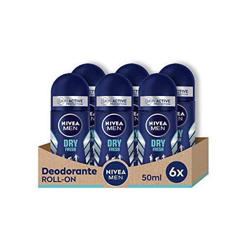 NIVEA MEN Dry Fresh Deodorant Roll-on 6 x 50 ml, Herren-Deodorant mit Dual Active Formel, Anti-Atmungsaktives Deodorant für 72 Stunden intensive Frische auf der Haut von NIVEA