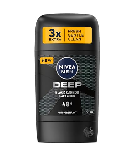 Nivea Men Stick Deep Black Carbon Innovative Reliable 48h. Anti-perspirant Protection Deodorant Stick Extra Gentle Care, Pack Of 2, 2 X 50ml, 48h Protection von NIVEA