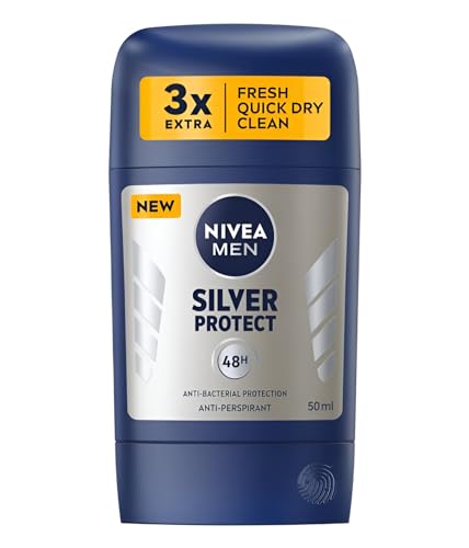 NIVEA MEN Stick Body Silver Protect Antiperspirant Deodorant for Reliable and Antibacterial protection 48h and Smooth application Silver Ions Containing Formula 50ml, Pack of 2 von NIVEA