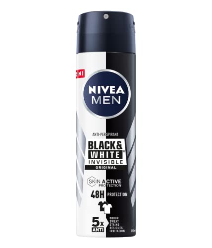 NIVEA MEN Black & White Invisible Original Deodorant Spray im 6er Pack (6 x 150 ml), Deodorant für Herren, Anti-Flecken, Anti-Transpirant-Deodorant Frische für 48 h von NIVEA