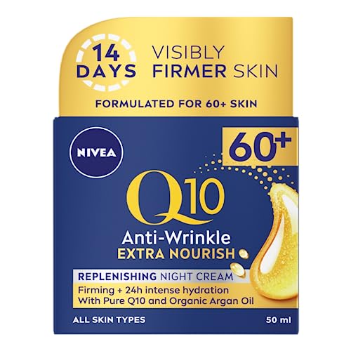 NIVEA Q10 Power 60 + Skin Anti-Falten + Replenishing Nachtcreme (50 ml), leistungsstarke Anti-Aging Creme, Nachtfeuchtigkeitspflege für Frauen mit Coenzym Q10, Nachtgesichtscreme von NIVEA