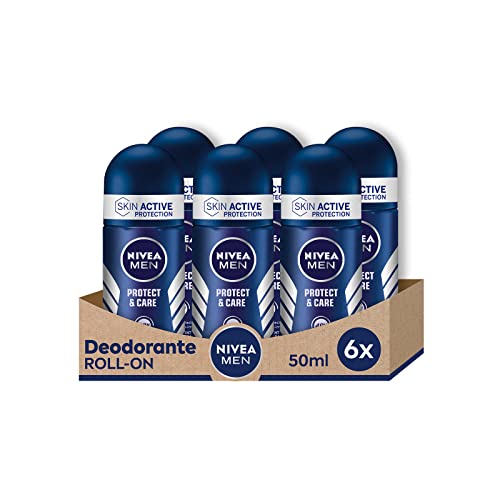 NIVEA MEN Protect & Care Roll-On Deodorant Antitranspirant 6 x 50 ml Deo Men mit 0% Alkohol Deo Roll-On mit NIVEA MEN Care Complex reguliert die Transpiration für 48h von NIVEA