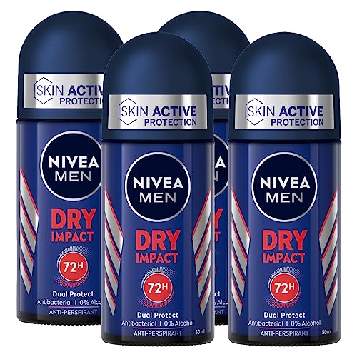 Nivea Men Dry Impact Deodorant Roll-on Herren Antitranspirant für alle Hauttypen Schutz 48h - 4 Flaschen à 50ml von NIVEA