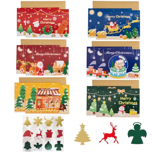 NJCXOLA 12 Pcs Weihnachtskarten mit Umschlag und Aufkleber Set, A6 Postkarten Set für Weihnachten, Falt-Weihnachtskarten, für Familie und Freunde NJCXOLA 12 Pcs Weihnachtskarten mit Umschlag und Aufkleber Set, A6 Postkarten Set für Weihnachten, Falt-Weihnachtskarten, für Familie und Freunde von NJCXOLA