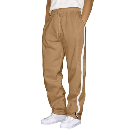 NKPUYT Jogginghose Herren Baggy Sporthose Relaxed-Fit Sweathose Aestethic Sweatpants Breites Bein Freizeithosen Elastische Taille Trainingshose Männer Laufhose mit Taschen Streetwear (0219A-Khaki, L) von NKPUYT