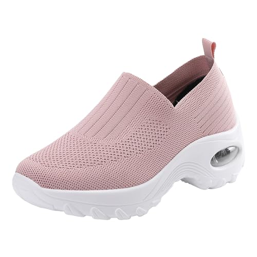 NKPUYT Schuhe Damen Sommer Slip on Sneaker Leichtgewicht Wanderschuhe Mesh Atmungsaktiv Laufschuhe Luftkissen Sportschuhe Plateau Freizeitschuhe Outdoor Fitness Schuhe Straßenlaufschuhe von NKPUYT