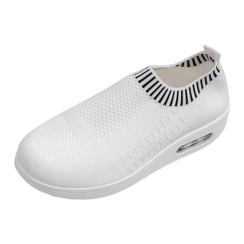 NKPUYT Sneaker Damen Sommer Slip on Sneaker Leicht Bequeme Wanderschuhe Luftkissen Freizeitschuhe Plateau Sportschuhe Mesh Atmungsaktiv Laufschuhe Outdoor Fitness Schuhe Straßenlaufschuhe von NKPUYT