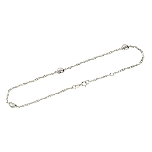 NKlaus 25cm Damen Fusskette 925 Sterling Silber Breite: 1,2mm Singapurkette mit Herz Federringverschluss 1727 von NKlaus