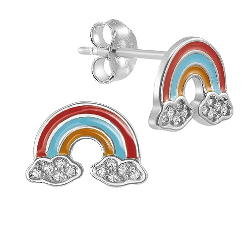 NKlaus Paar Ohrstecker Regenbogen 925 Silber 7,5x11mm Zirkonia Kinder Ohrringe lackiert 14808 von NKlaus