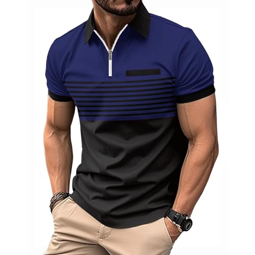 NLAND Poloshirt Herren Kurzarm Polo Streifen Golf Shirt Tshirts Männer Polohemd Muscle Fit Tops mit Fake-Brusttasche Golfen Tennis,Marine XXL NLAND Poloshirt Herren Kurzarm Polo Streifen Golf Shirt Tshirts Männer Polohemd Muscle Fit Tops mit Fake-Brusttasche Golfen Tennis,Marine XXL von NLAND