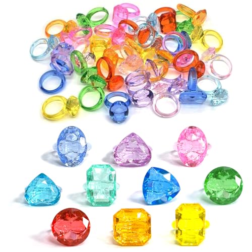 NLR FUN 158 PCS Kunststoff Acryl Ringe, Mehrere Formen Bunte Diamantringe, für Party Gastgeschenke | Preis Karneval Spielzeug | Goodie Bag | Geburtstag für Mädchen/Kinder von NLR FUN