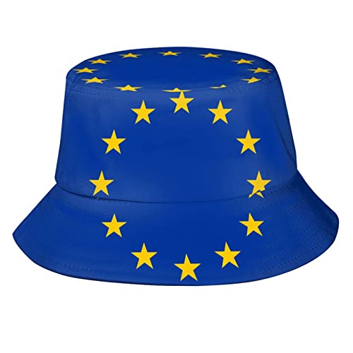 NLWQEKV Fischerhut mit Flagge der Europäischen Union für Damen und Herren, modischer, verstaubarer Fischerhut für Reisen, Strandurlaub von NLWQEKV
