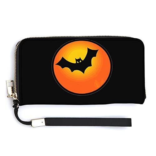 NLWQEKV Halloween Bat Moon Unisex-Leder-Geldbörse, großes Fassungsvermögen, Clutch, Handytasche, Geldbörse, Kreditkartenetui mit Handgelenkschlaufe von NLWQEKV